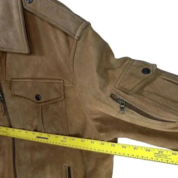 Roundtree & Yorke Mens L Genuine Leather Bomber Jacket Tan Diamond Quilted Liner - Picture 10 of 16